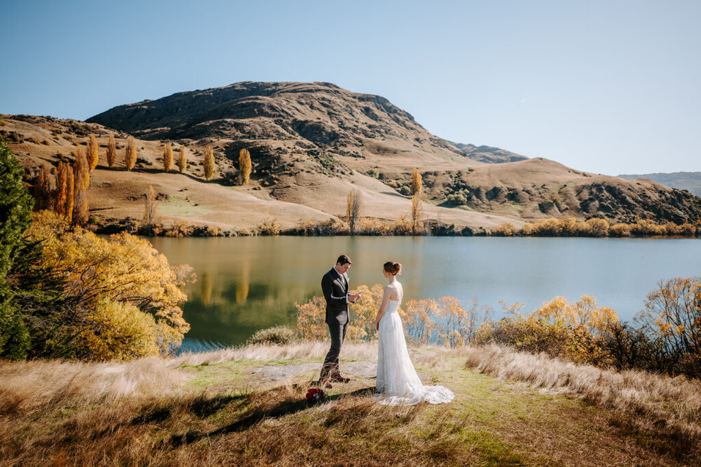 wedding ceremony by lake johnson in queenstown new zealand