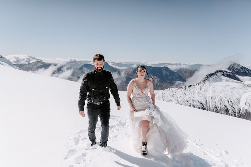 queenstown heli elopement tyndall glacier winter wedding